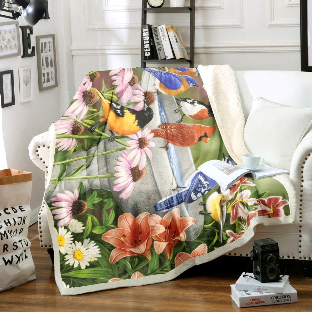 Garden Bird Sherpa Fleece Blanket