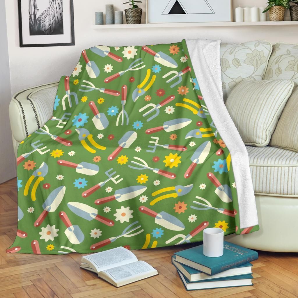 Gardening Pattern Print Design Green Fleece Blanket