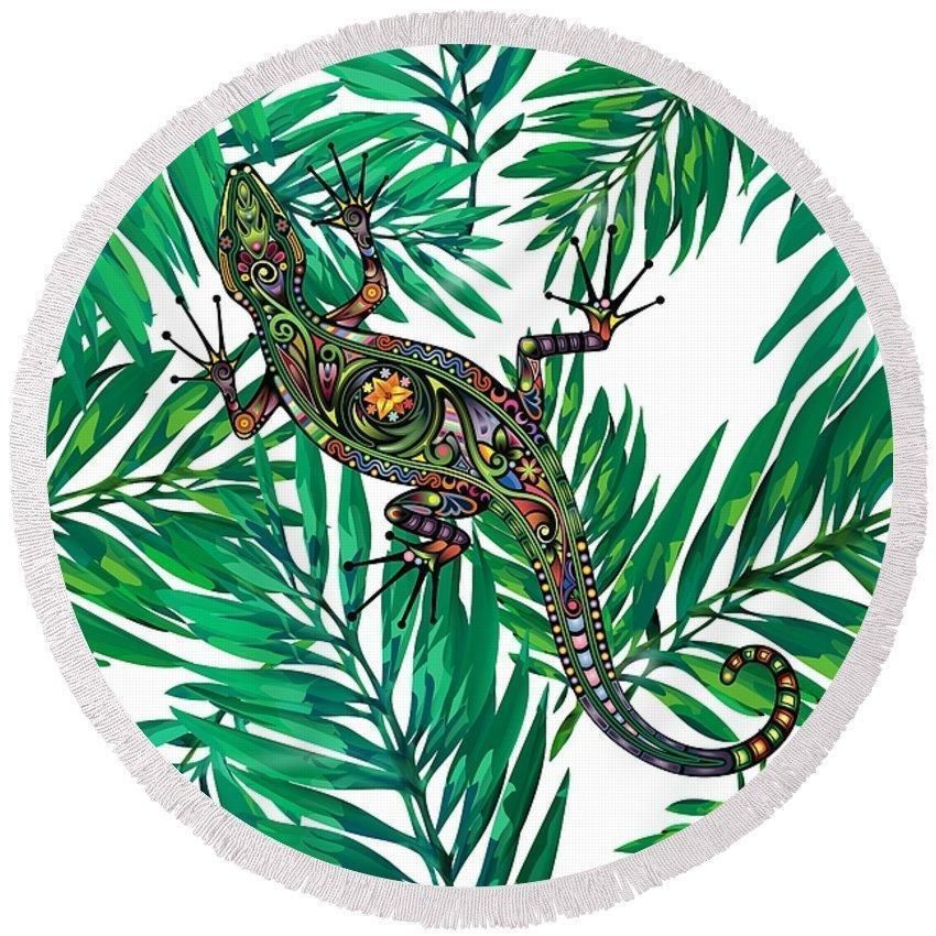 Gecko Into The Wild Printed Round Beach Towel