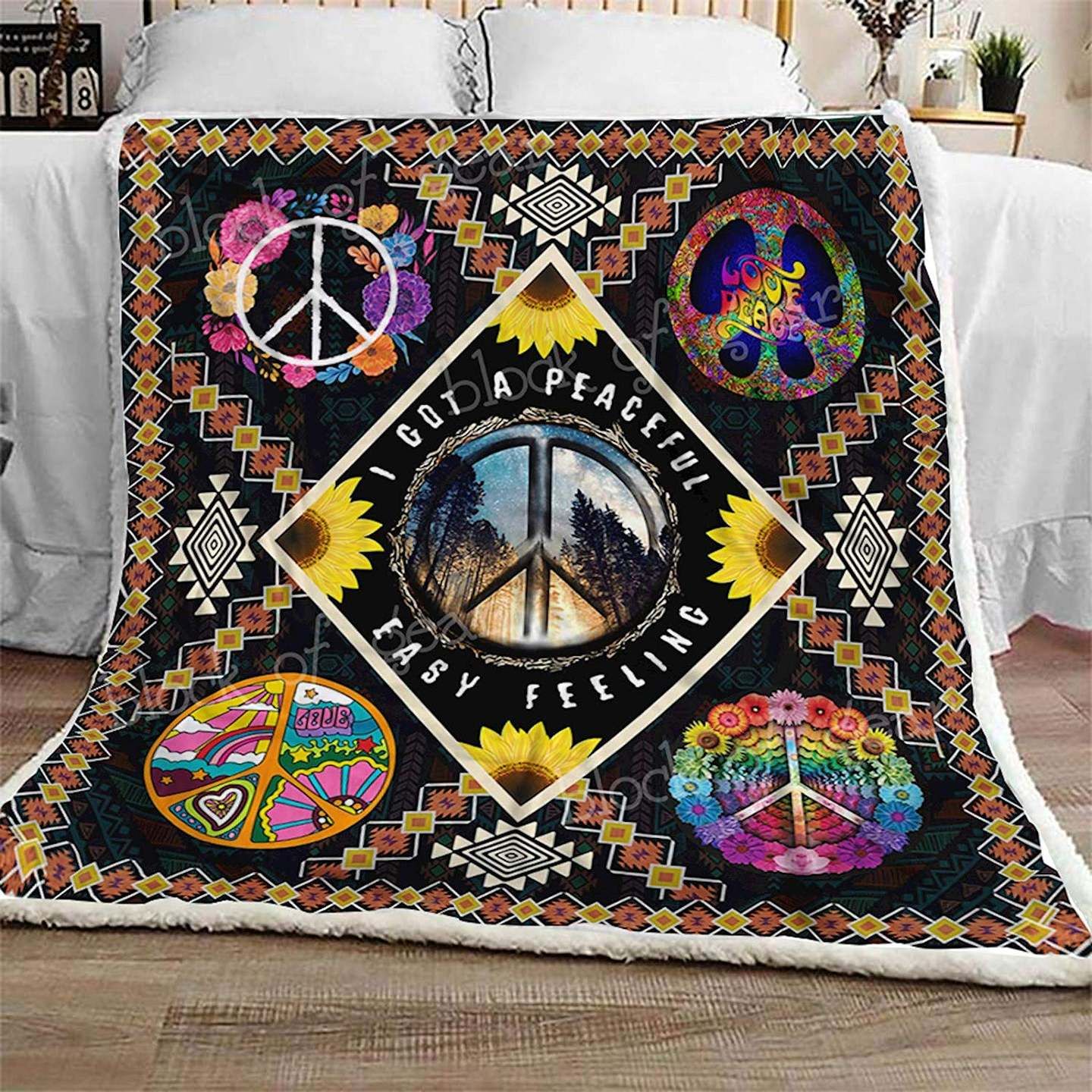 Geembi Hippie Signs Sherpa Fleece Blanket