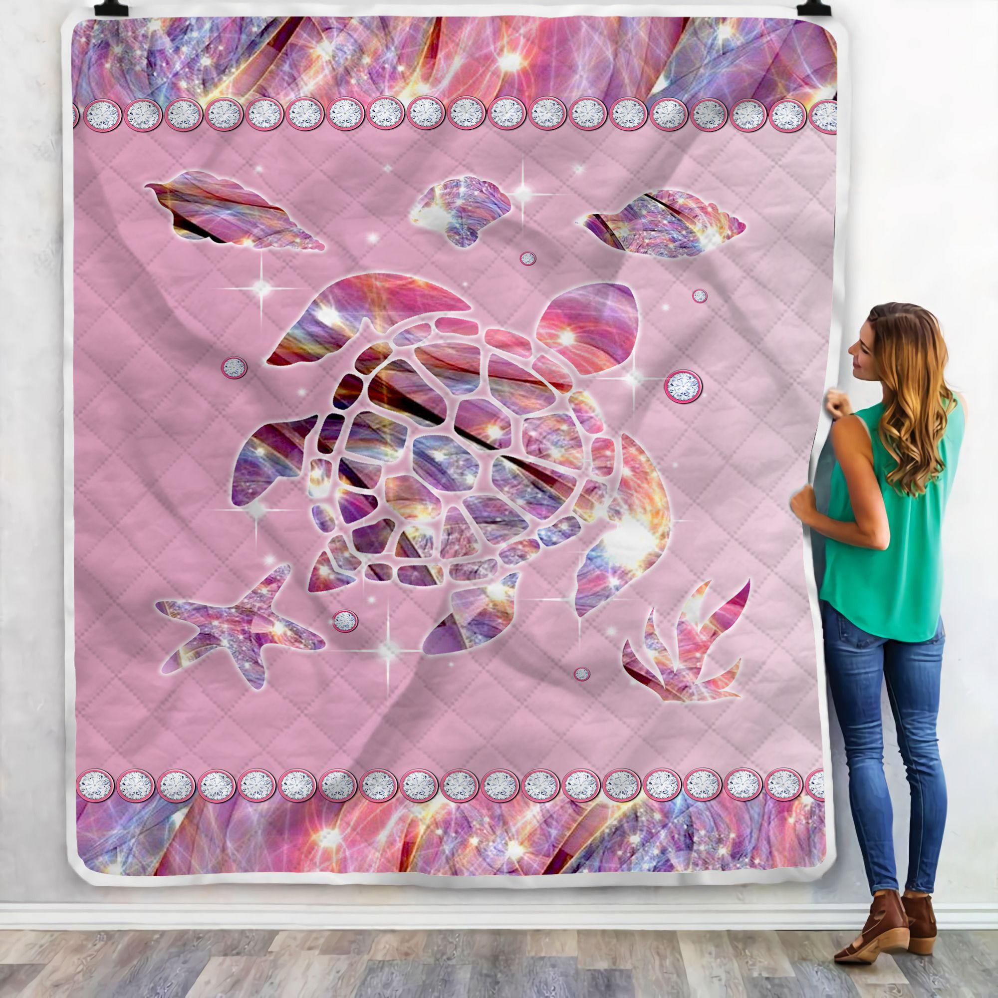 Gemstone Turtle Pink Fleece Blanket