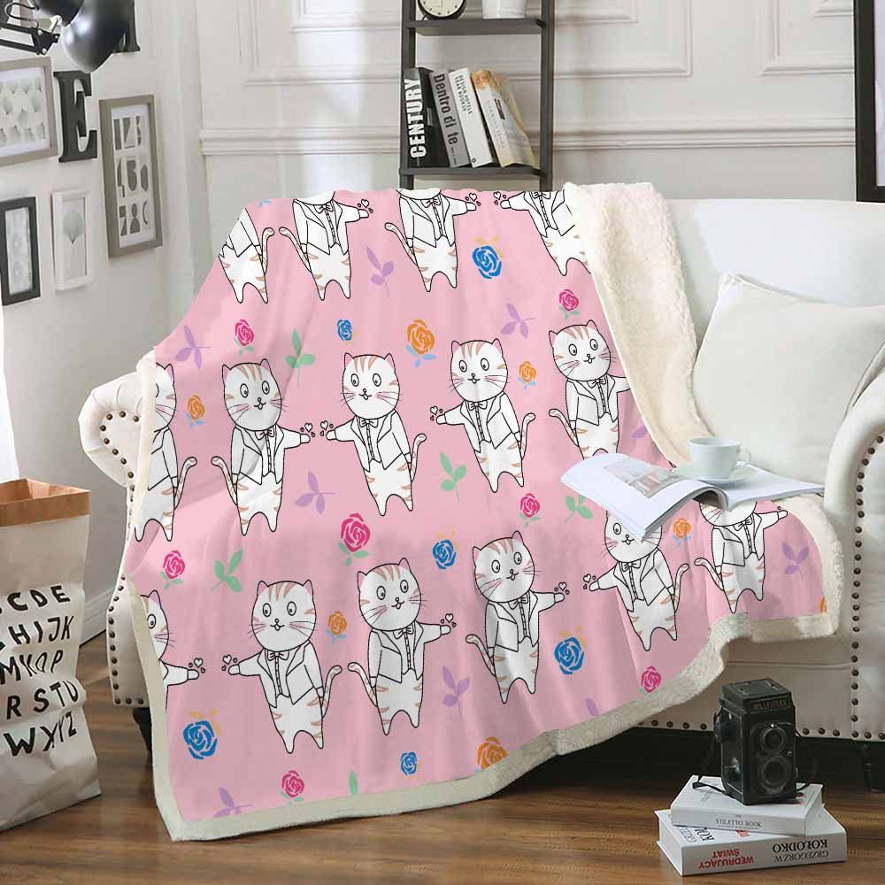 Gentleman Cat Rose Sherpa Fleece Blanket