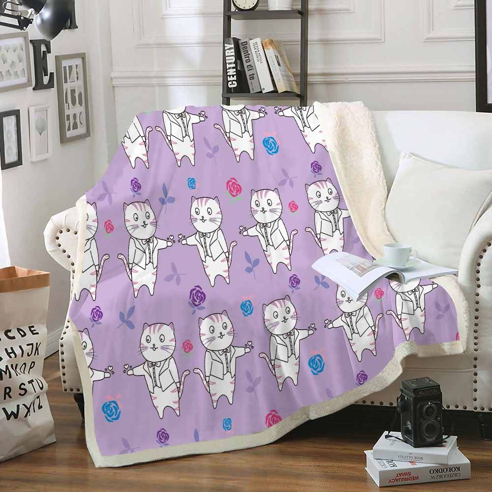 Gentleman Cat Rose Sherpa Fleece Blanket