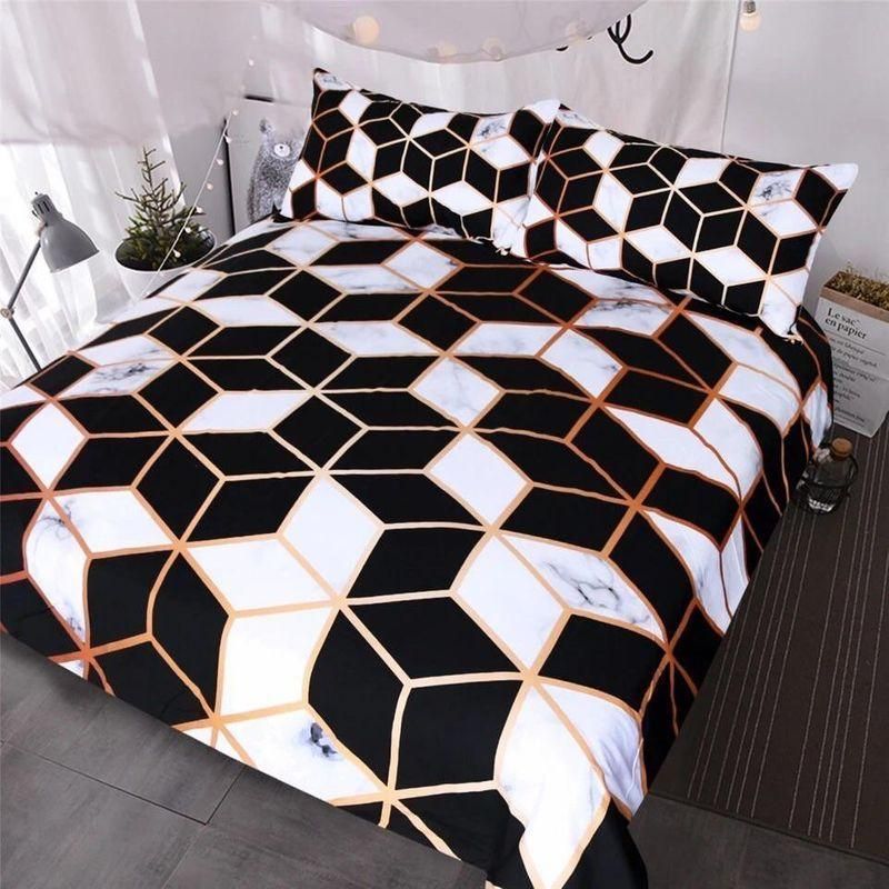 Geometric Black & White Marble Bedding Set