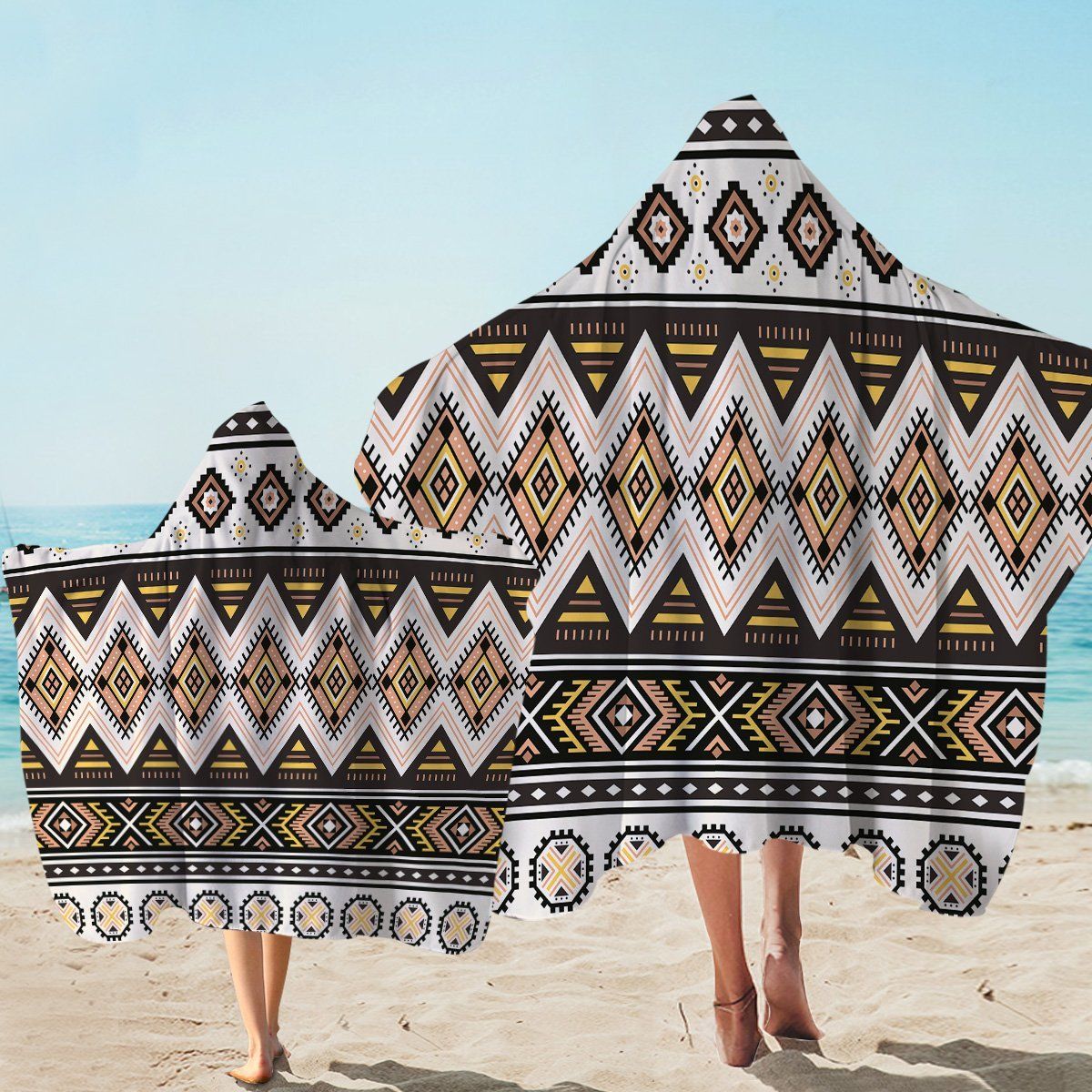 Geometric Decoration Brown Vintage Printed Hooded Towel