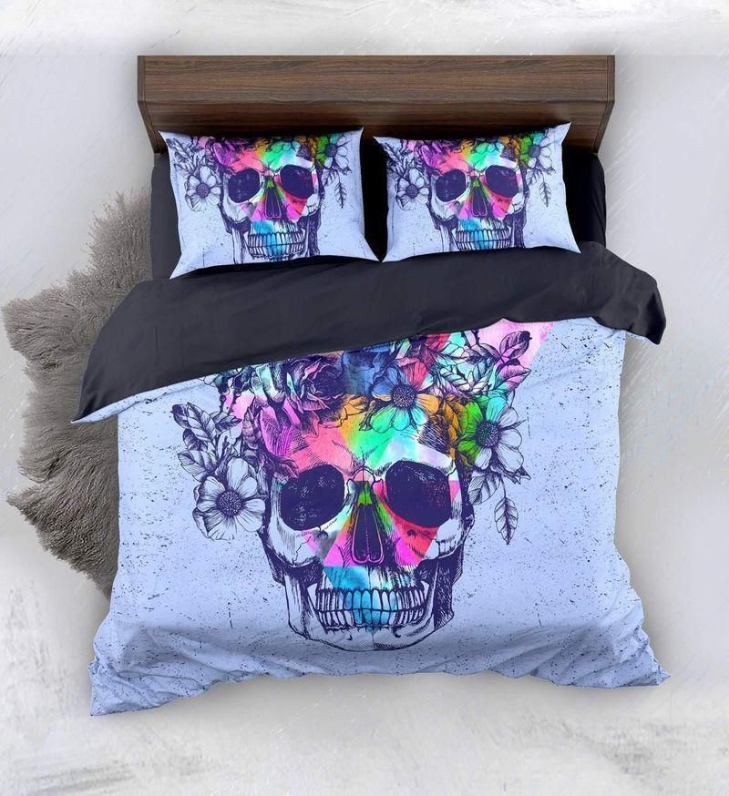 Geometric Floral Skull Printed Bedding Set