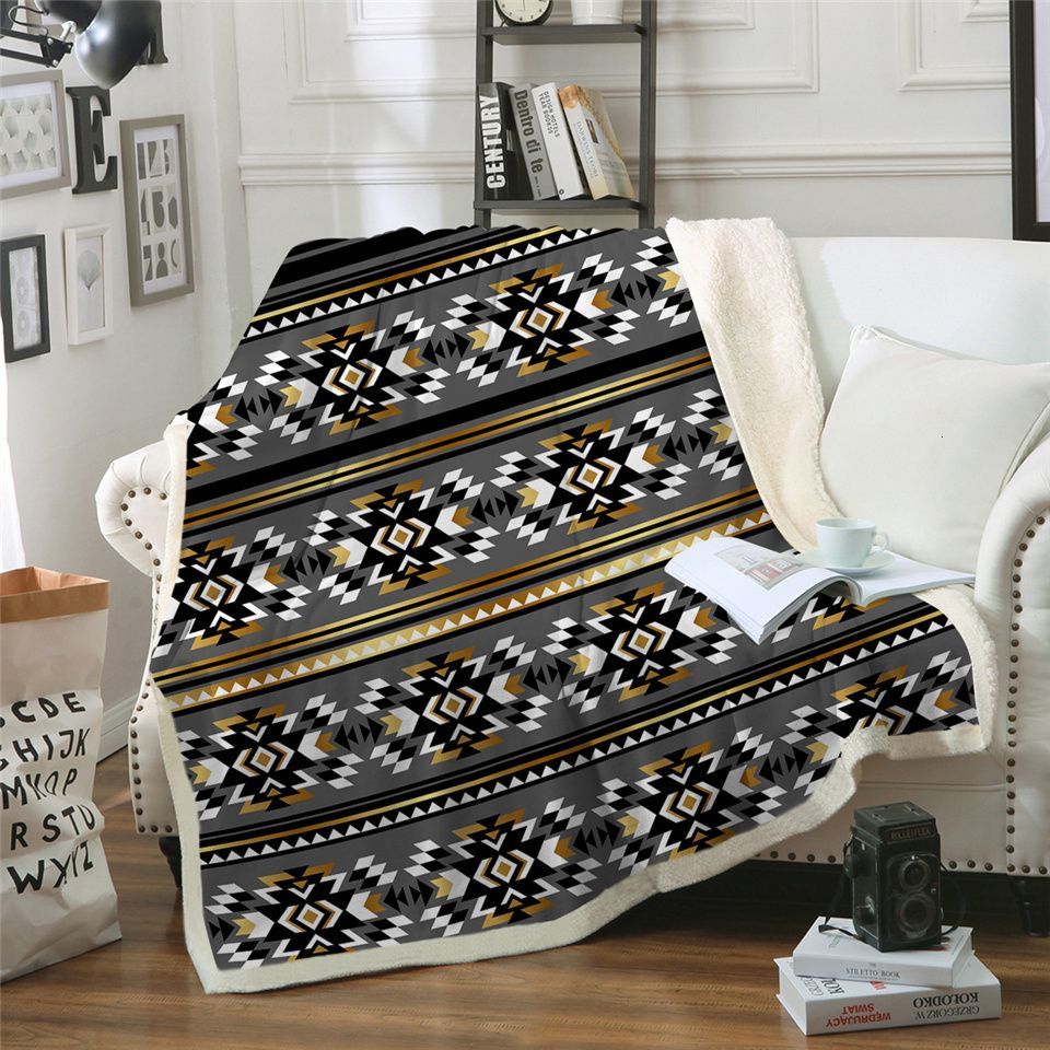 Geometric Native American Sherpa Fleece Blanket