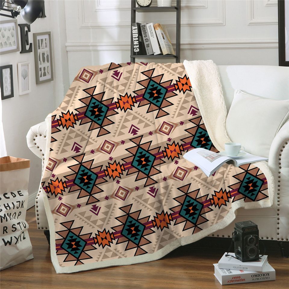 Geometric Native American Sherpa Fleece Blanket