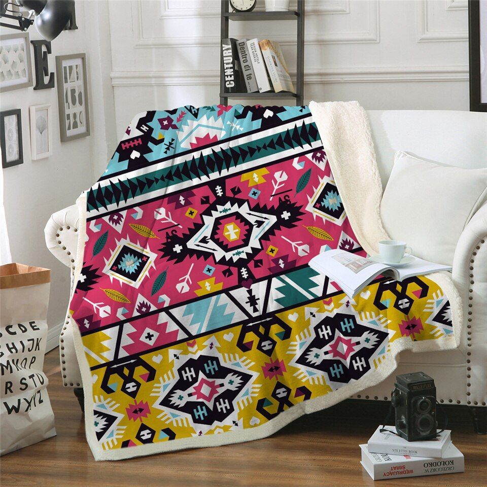 Geometric Native American Sherpa Fleece Blanket