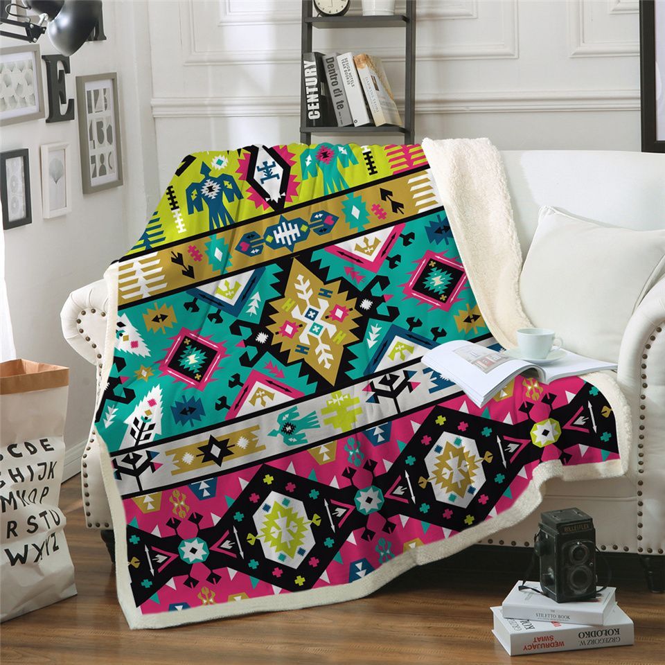 Geometric Native American Sherpa Fleece Blanket
