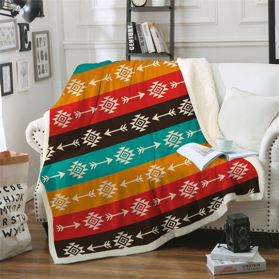 Geometric Native American Sherpa Fleece Blanket