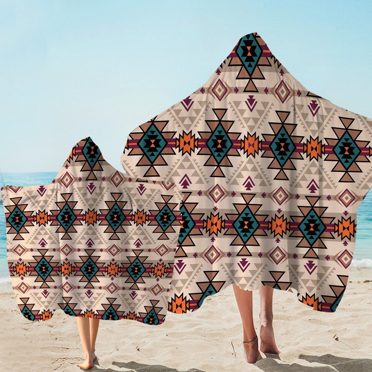 Geometric Shapes Tan Printed Hooded Towel