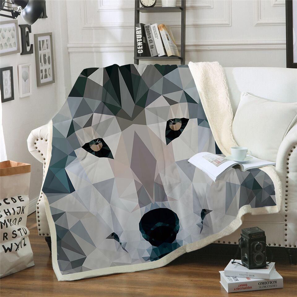 Geometric Wolf Sherpa Fleece Blanket