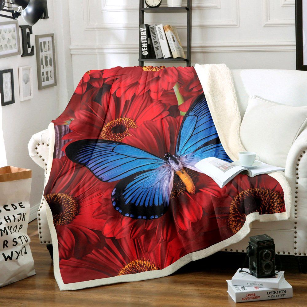 Gerbera And Butterfly Sherpa Fleece Blanket