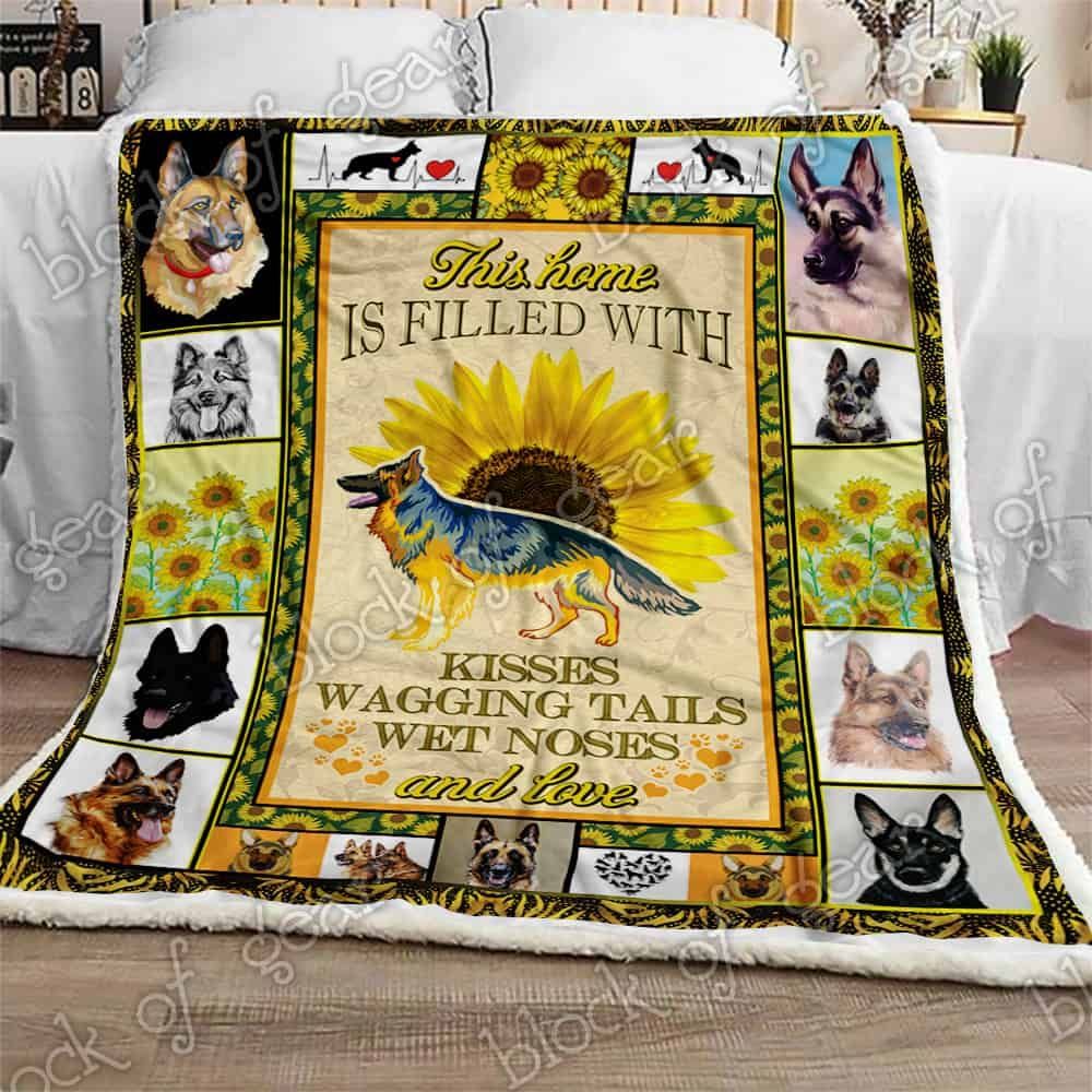 German Shepherd And Sunflower Fleece Blanket