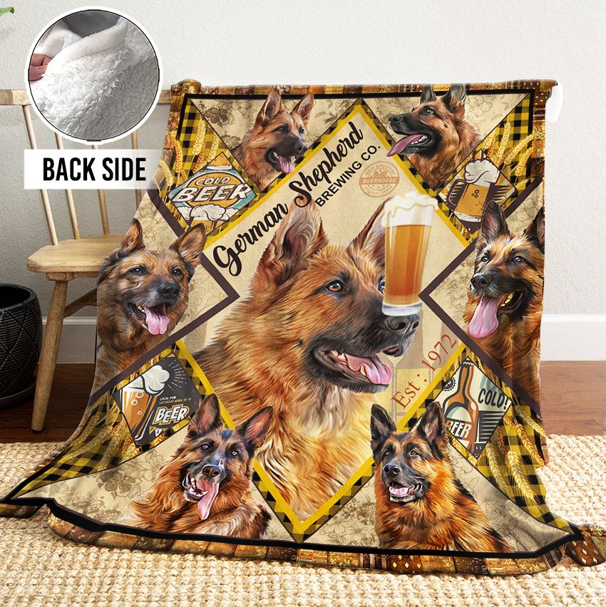 German Shepherd Beer Sherpa Fleece Blanket