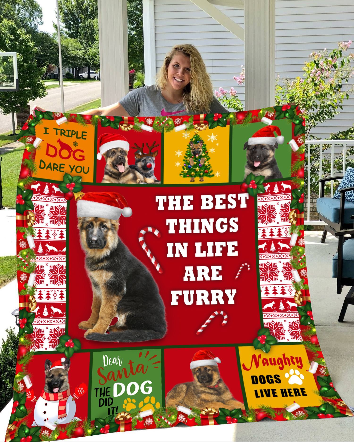 German Shepherd Christmas Sherpa Fleece Blanket