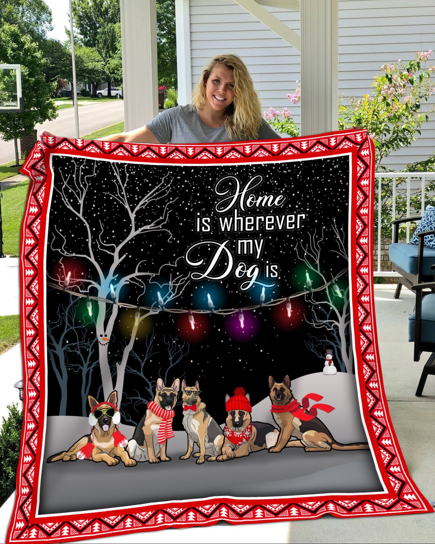 German Shepherd Christmas Sherpa Fleece Blanket