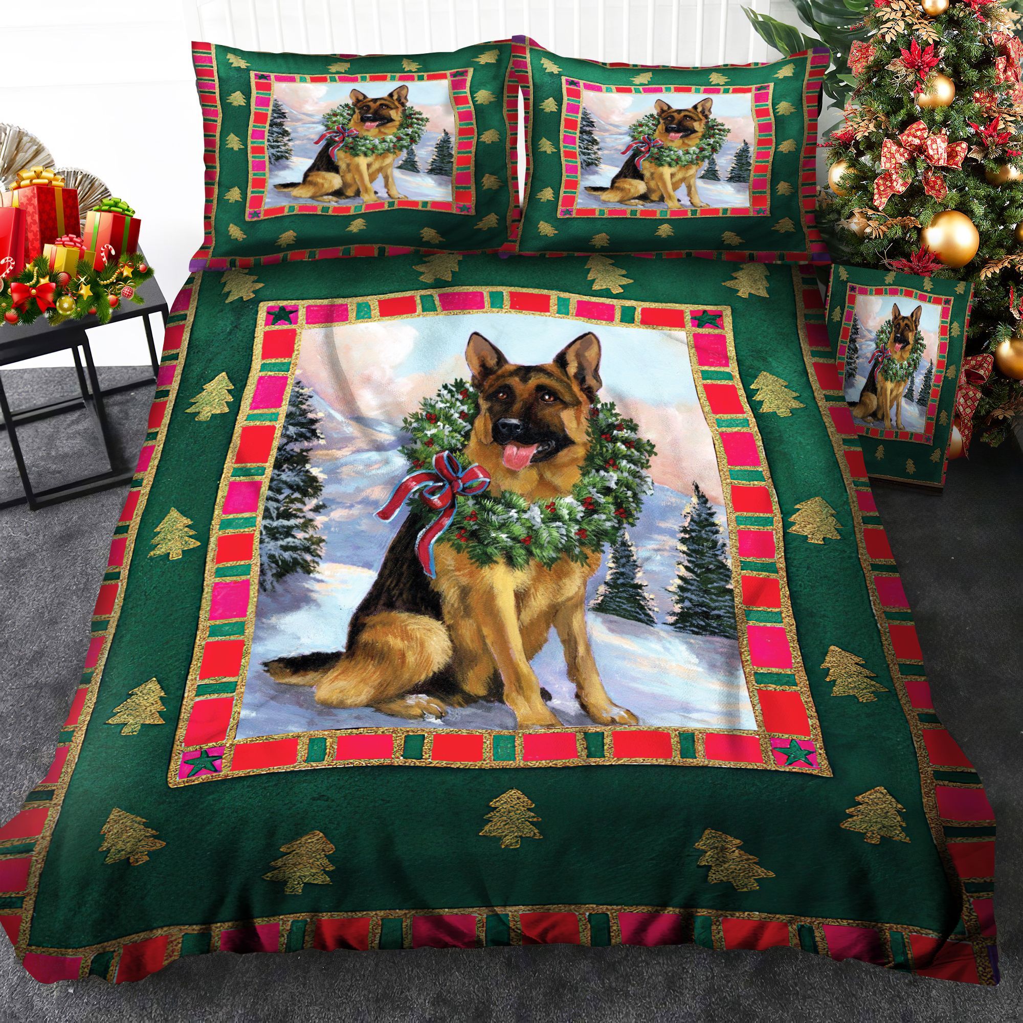 German Shepherd Christmas Bedding Set