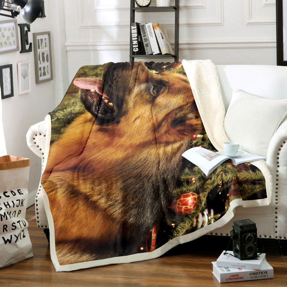 German Shepherd Christmas Sherpa Fleece Blanket