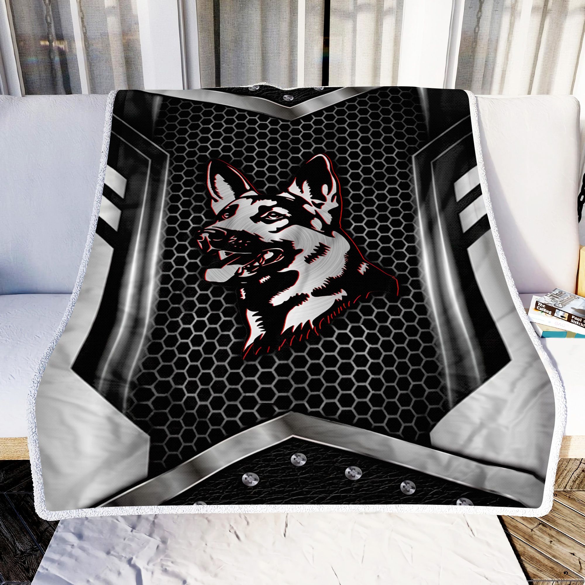 German Shepherd Cool Metal Pattern Fleece Blanket