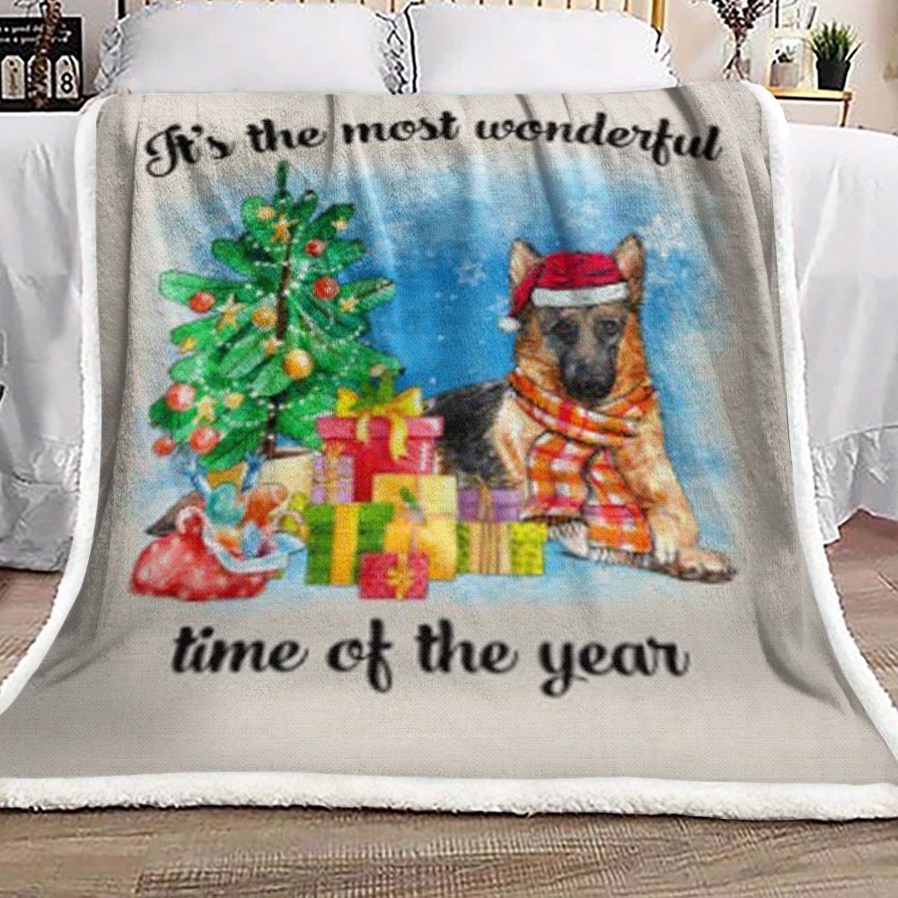 German Shepherd Dog Christmas Sherpa Fleece Blanket