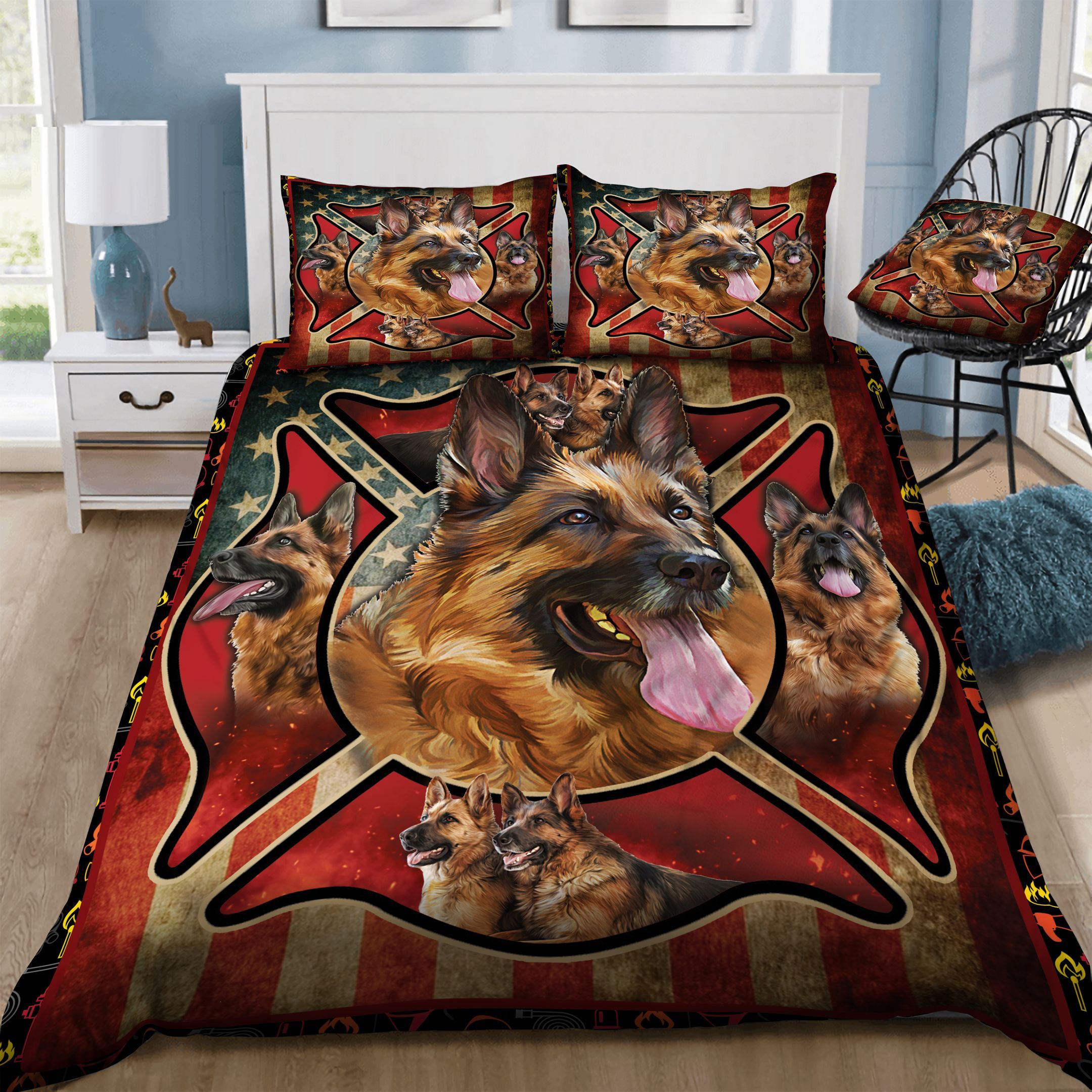 German Shepherd Firefighter Bedding Set