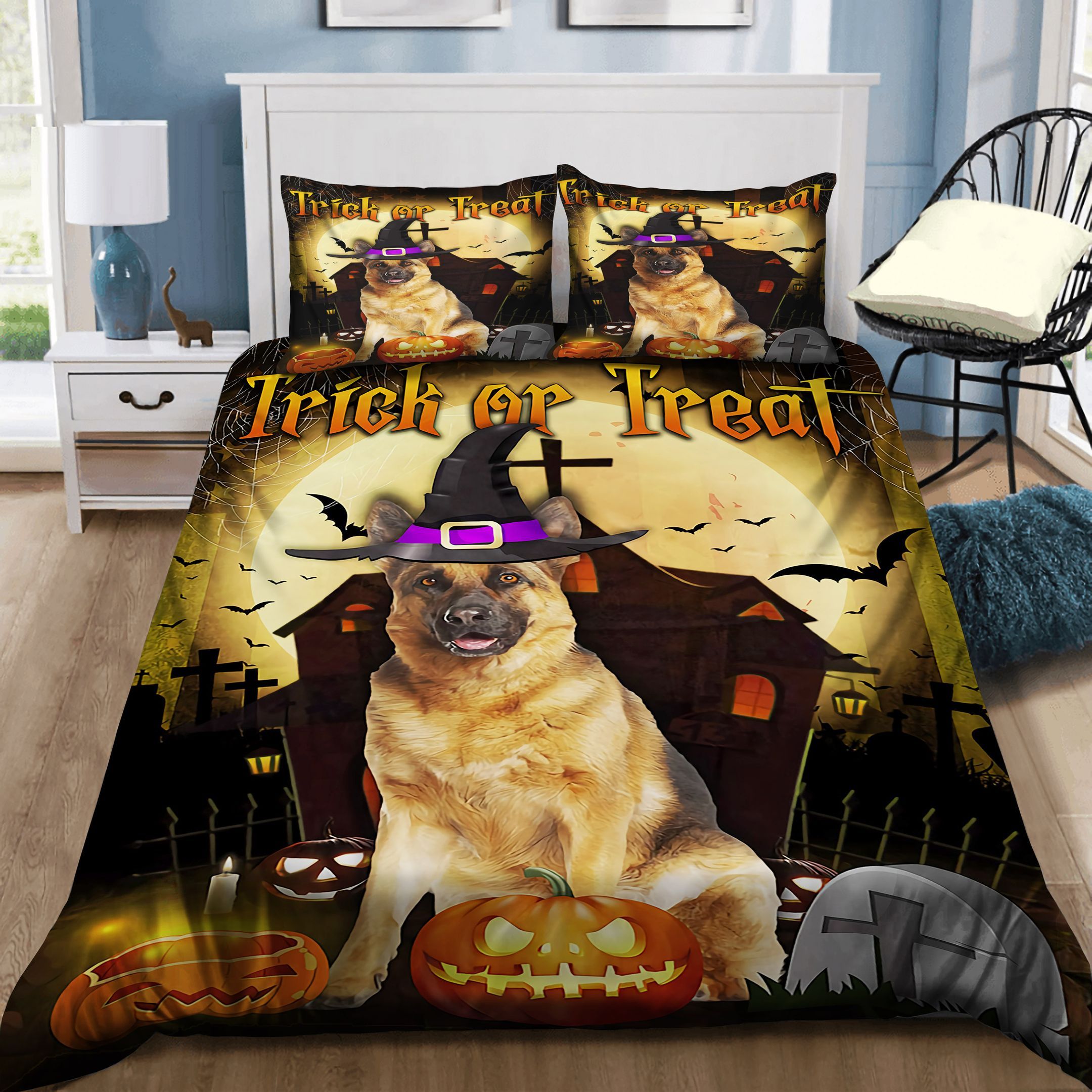 German Shepherd Halloween Trick Or Treat Bedding Set