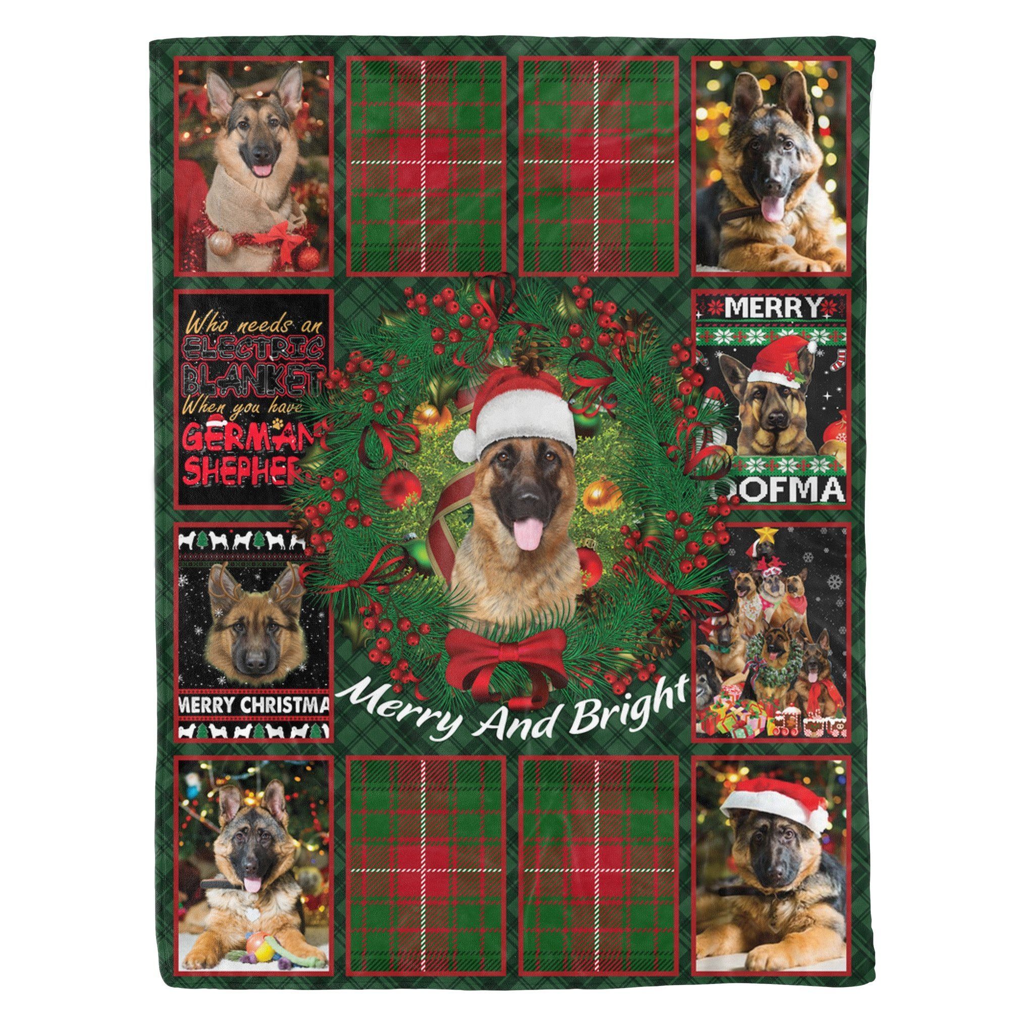German Shepherd Merry And Bright Christmas Sherpa Fleece Blanket