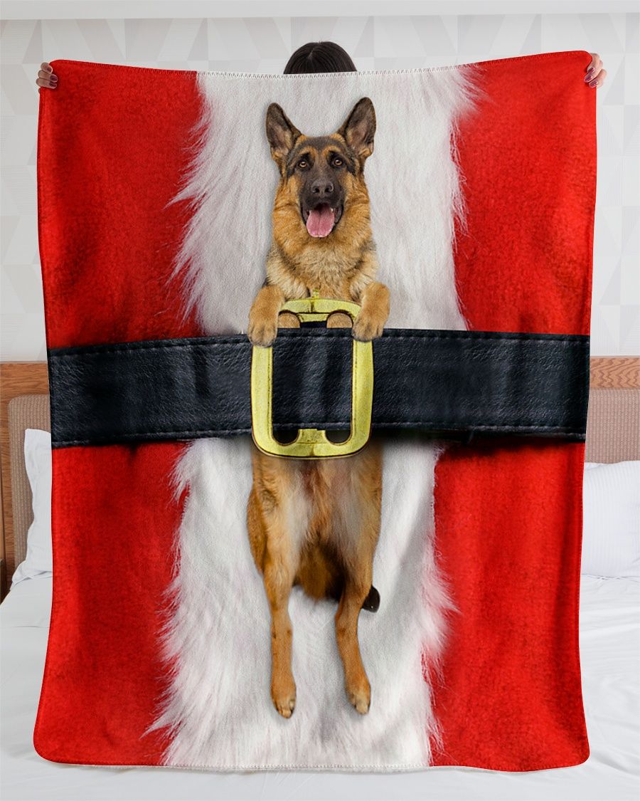 German Shepherd Santa Suit Fleece Blanket