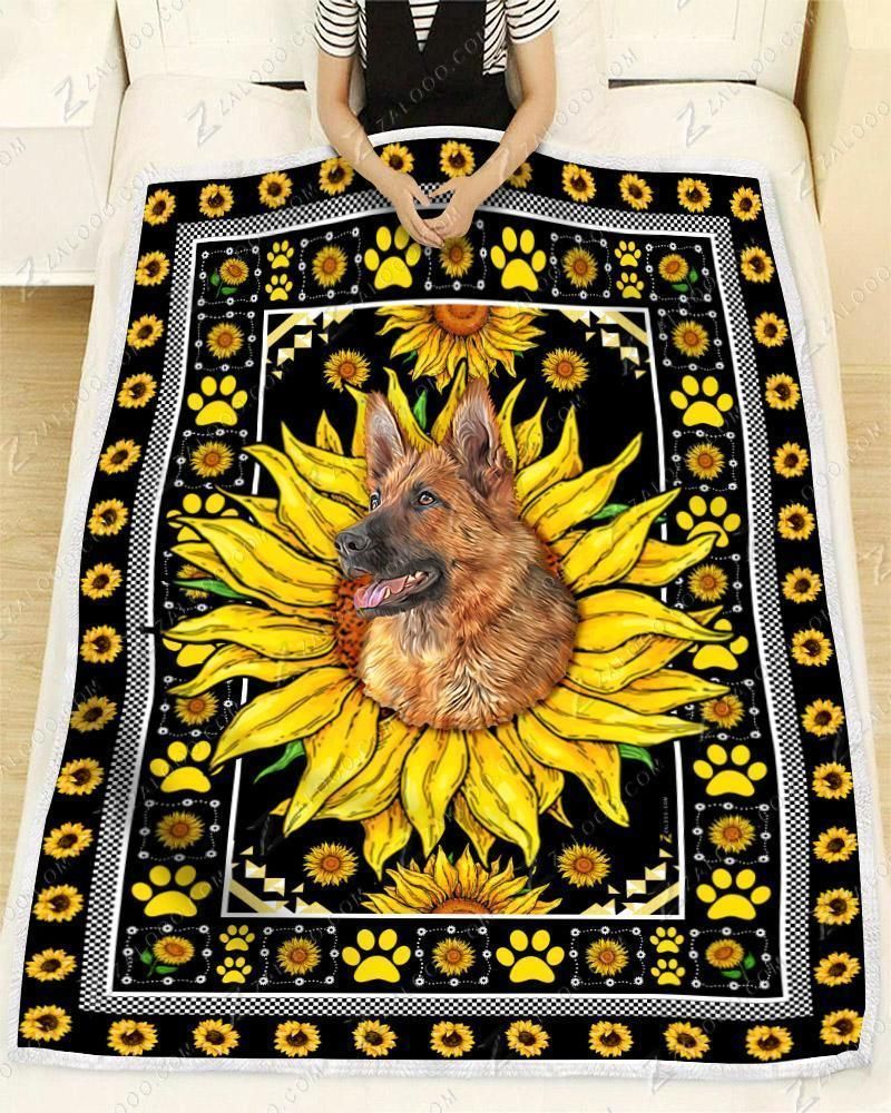 German Shepherd Sunflower Sherpa Fleece Blanket