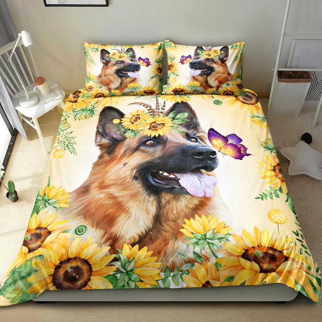 German Shepherd Sunflower Bedding Set
