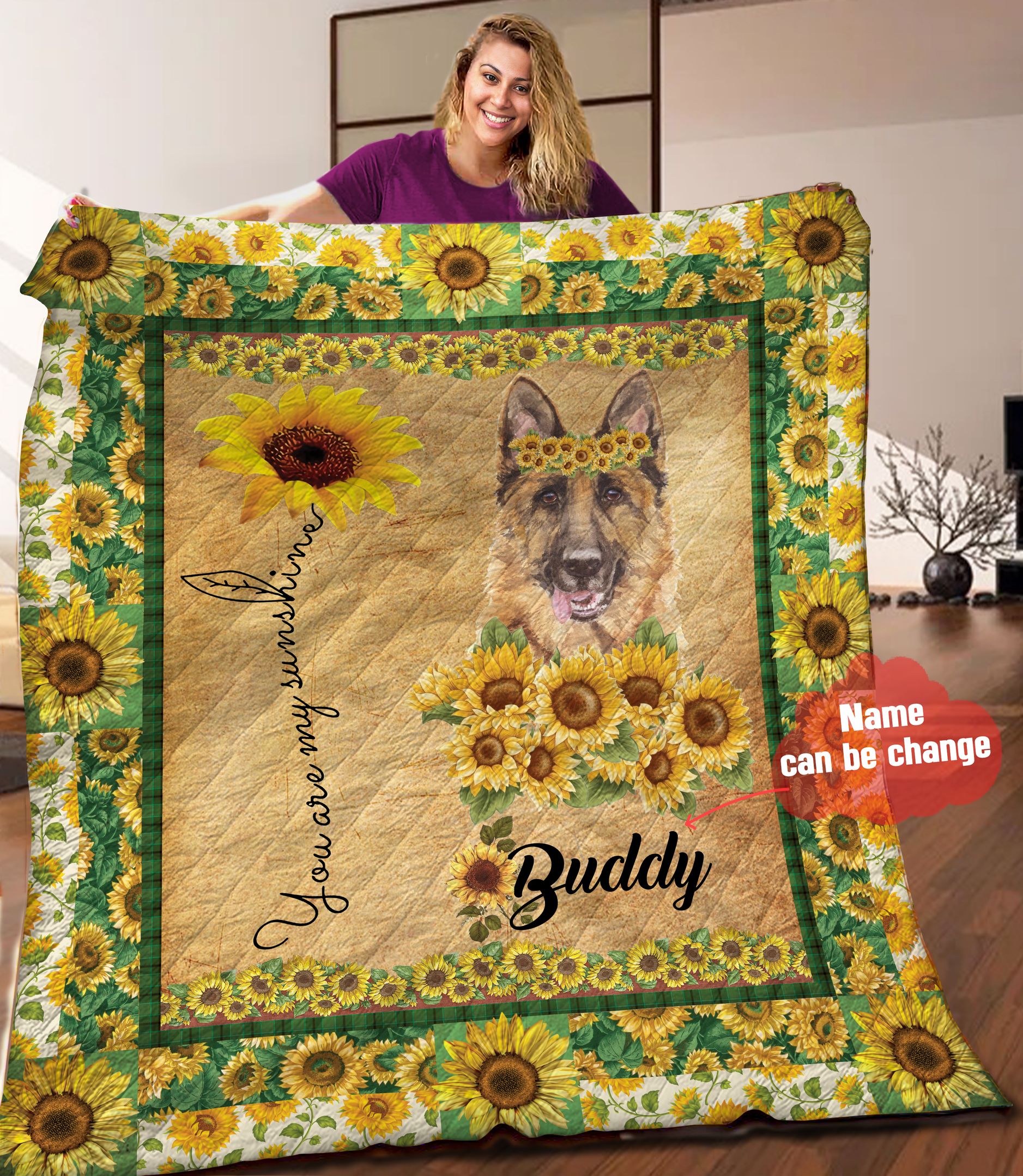 German Shepherd Sunflower Personalized Quilt Blanket HHH050610NA