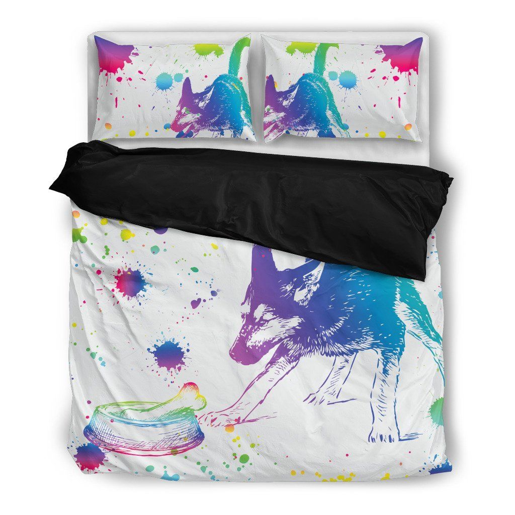 German Shepherd Watercolor White Background Bedding Set