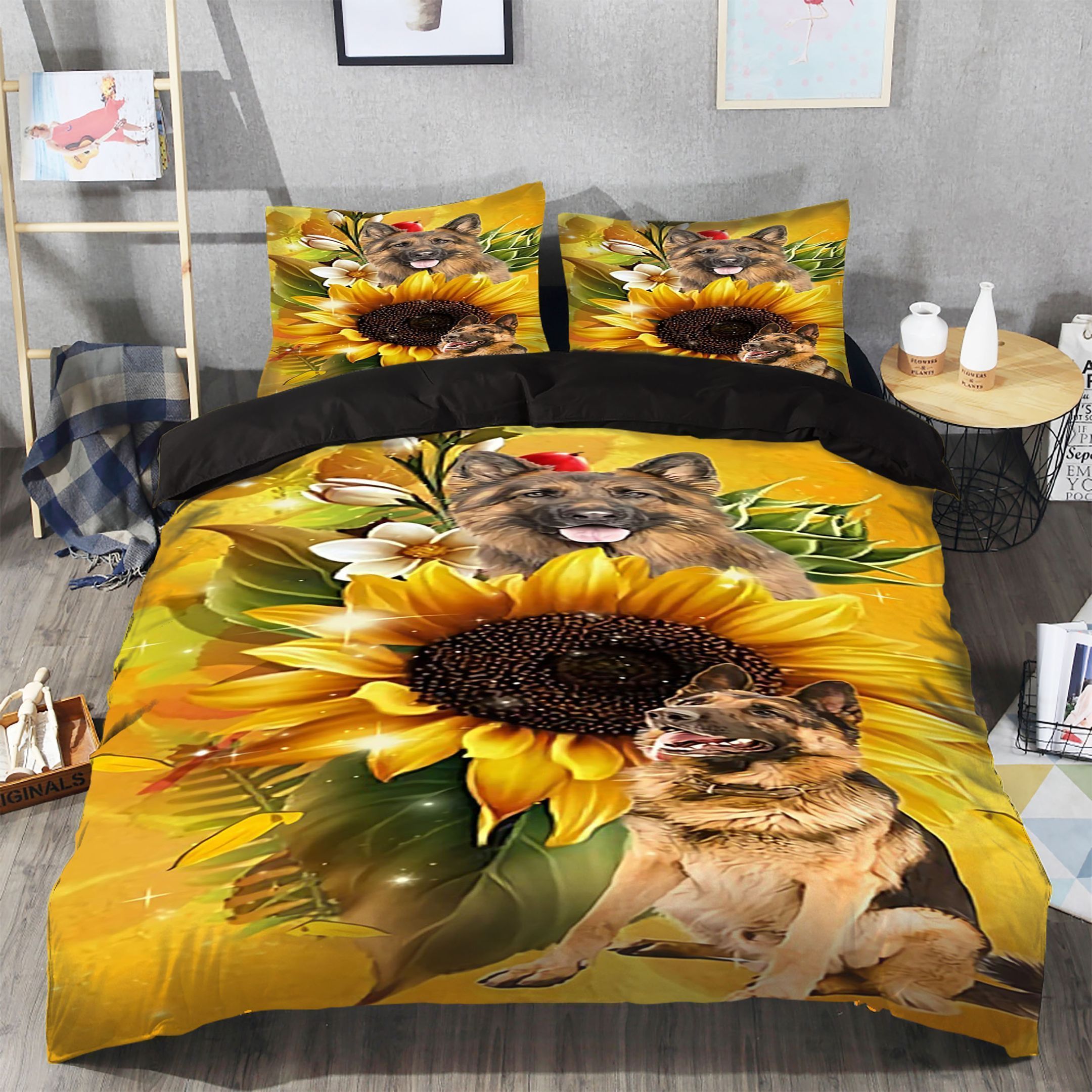German Shepherd With Sunflower Bedding Set