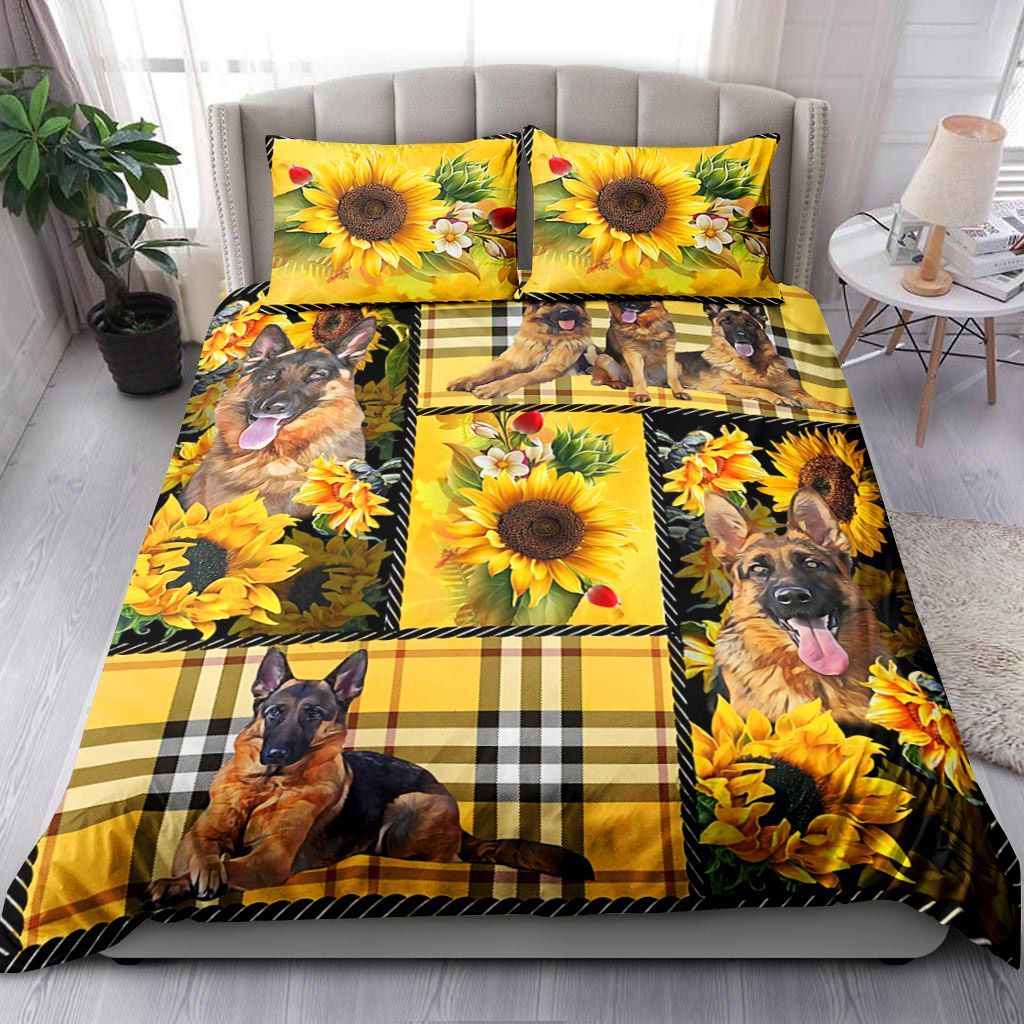 German Shepherd Yellow Tartan Bedding Set