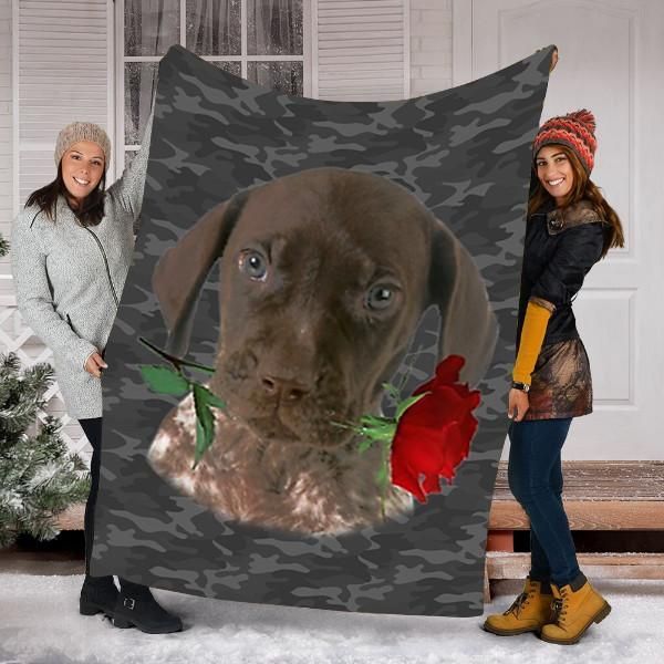 German Shorthaired Pointer Rose Zipper Dog Pocket Sherpa Fleece Blanket
