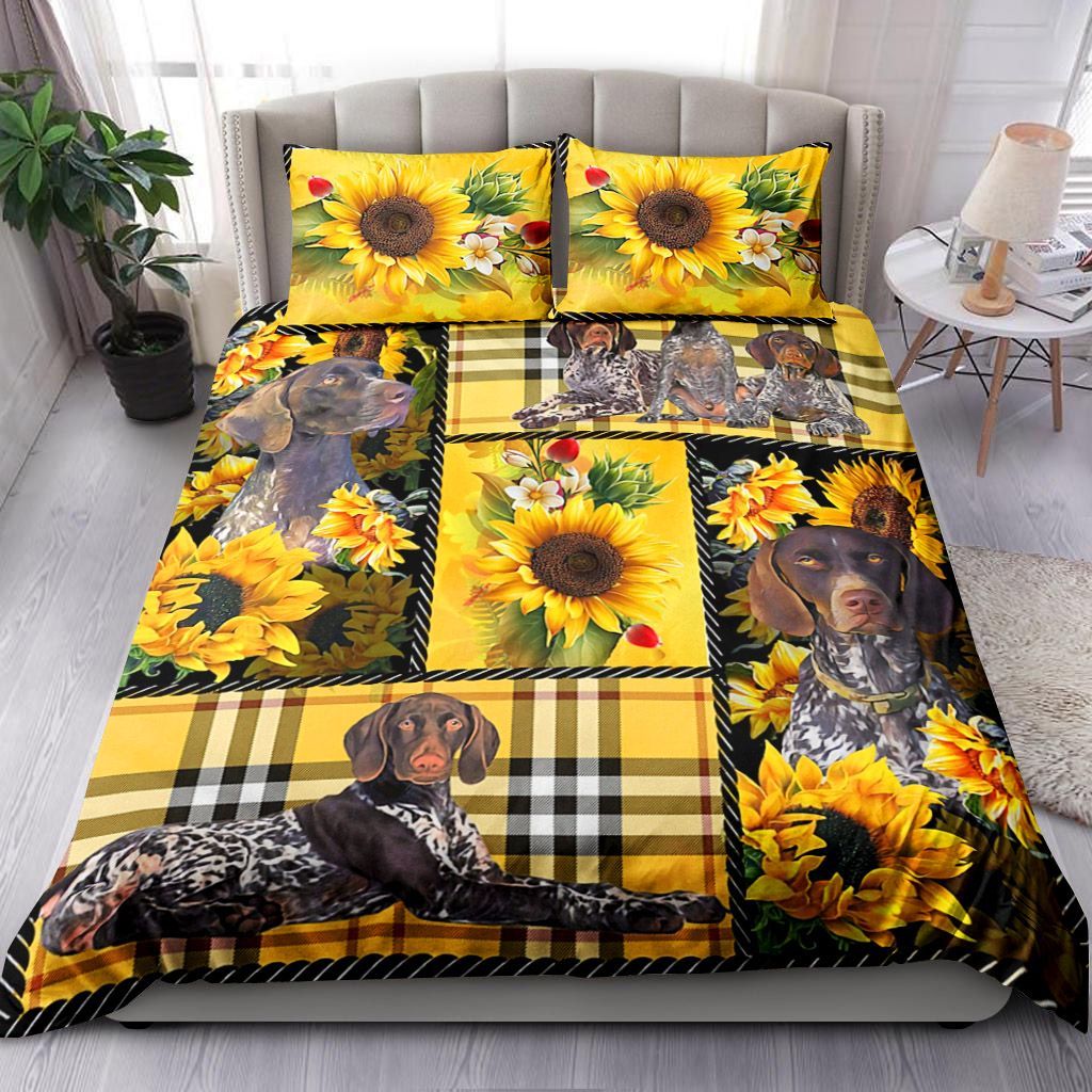 German Shorthaired Pointer Yellow Tartan Bedding Set