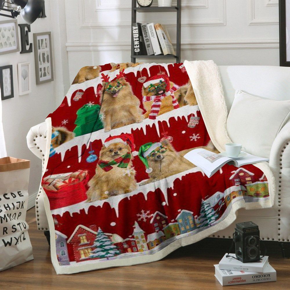 German Spitz Snow Christmas Sherpa Fleece Blanket
