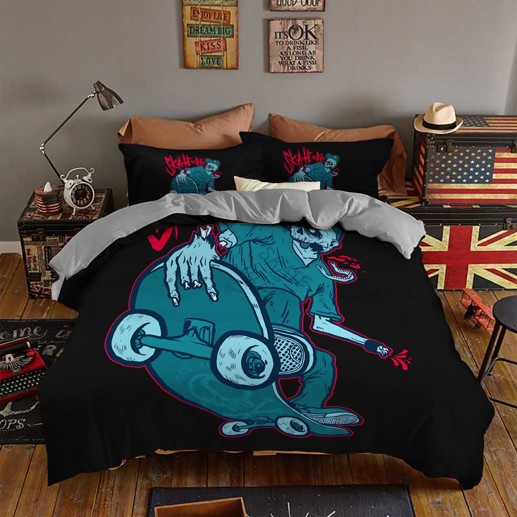 Ghost Skull Skateboard Bedding Set