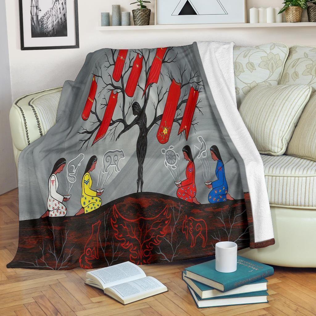 Ghost Tree Native American Sherpa Fleece Blanket