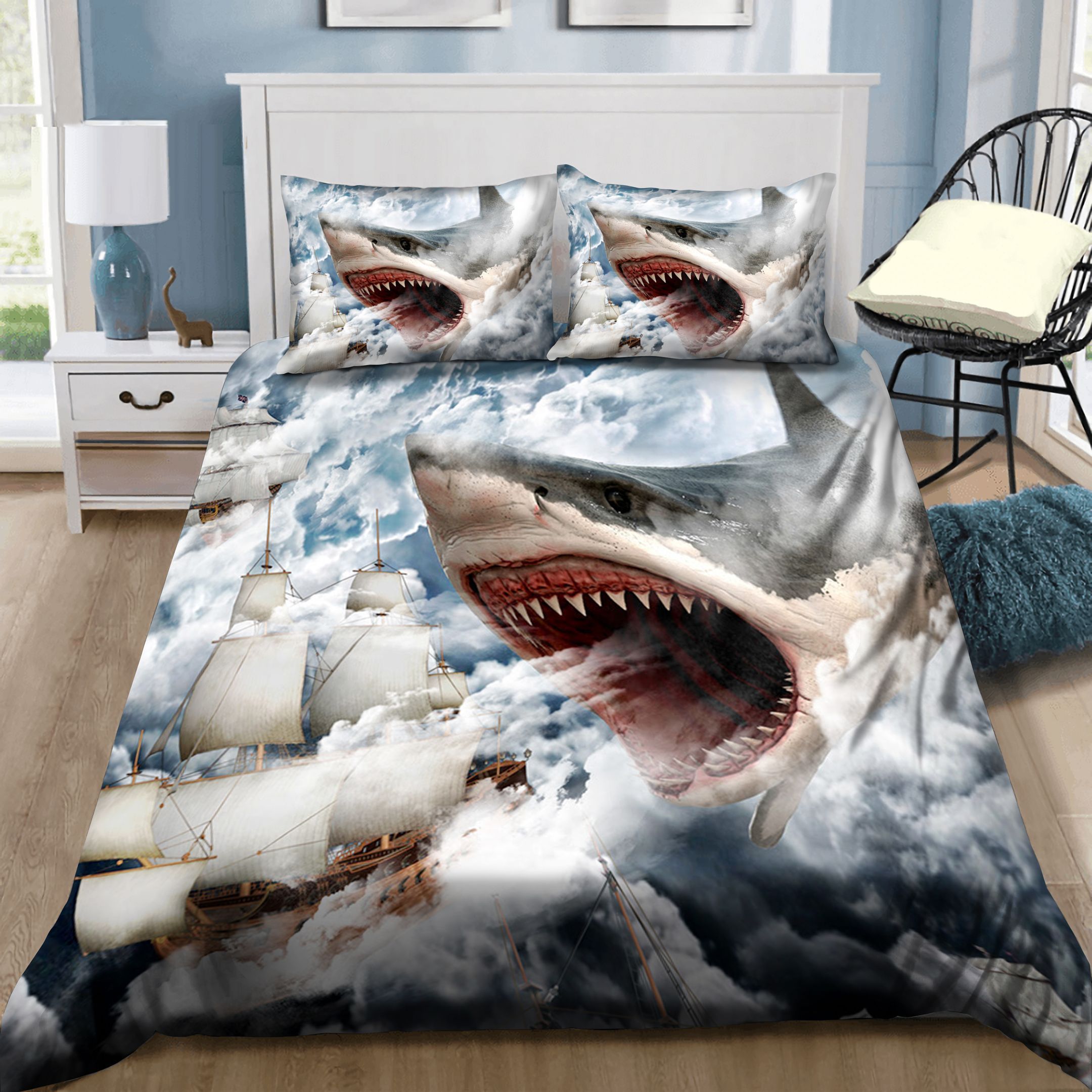 Giant Shark On Sky Bedding Set