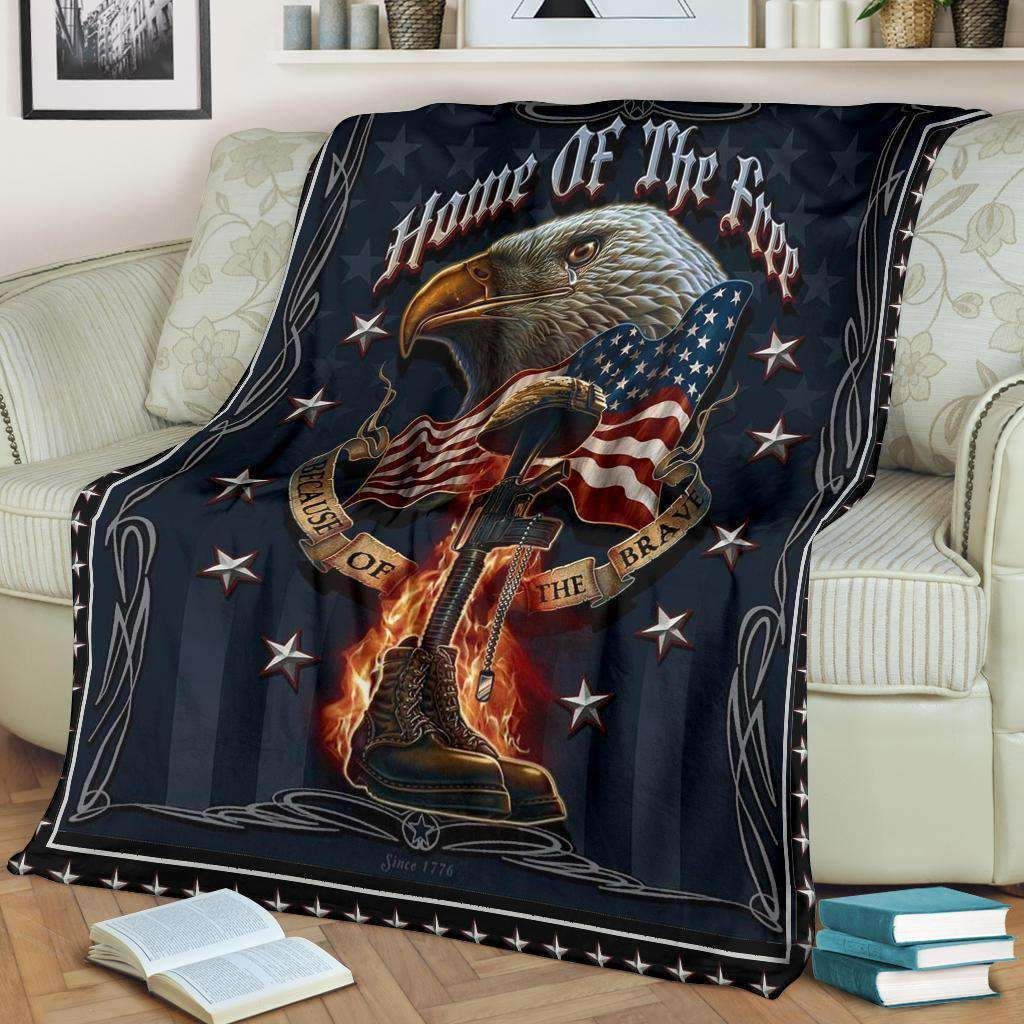 Gift For Dad Home Of The Free Printed Fleece Blanket