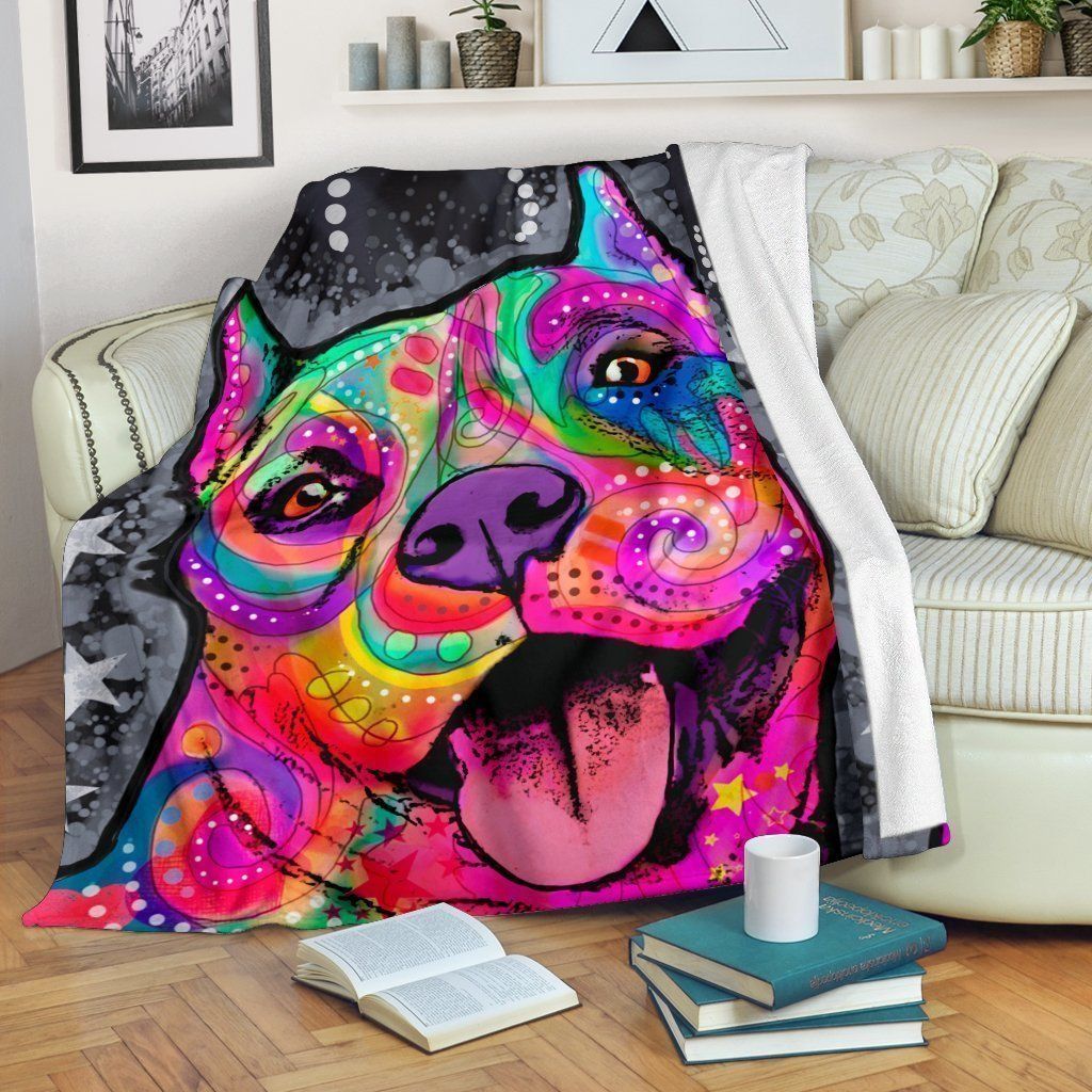 Gift For Dog Lovers Colorful Pit Bull Smile Printed Fleece Blanket