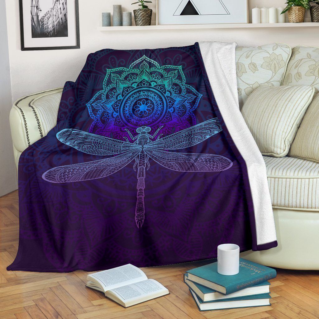 Gift For Dragonfly Lover Mandala Dragonfly Fleece Blanket