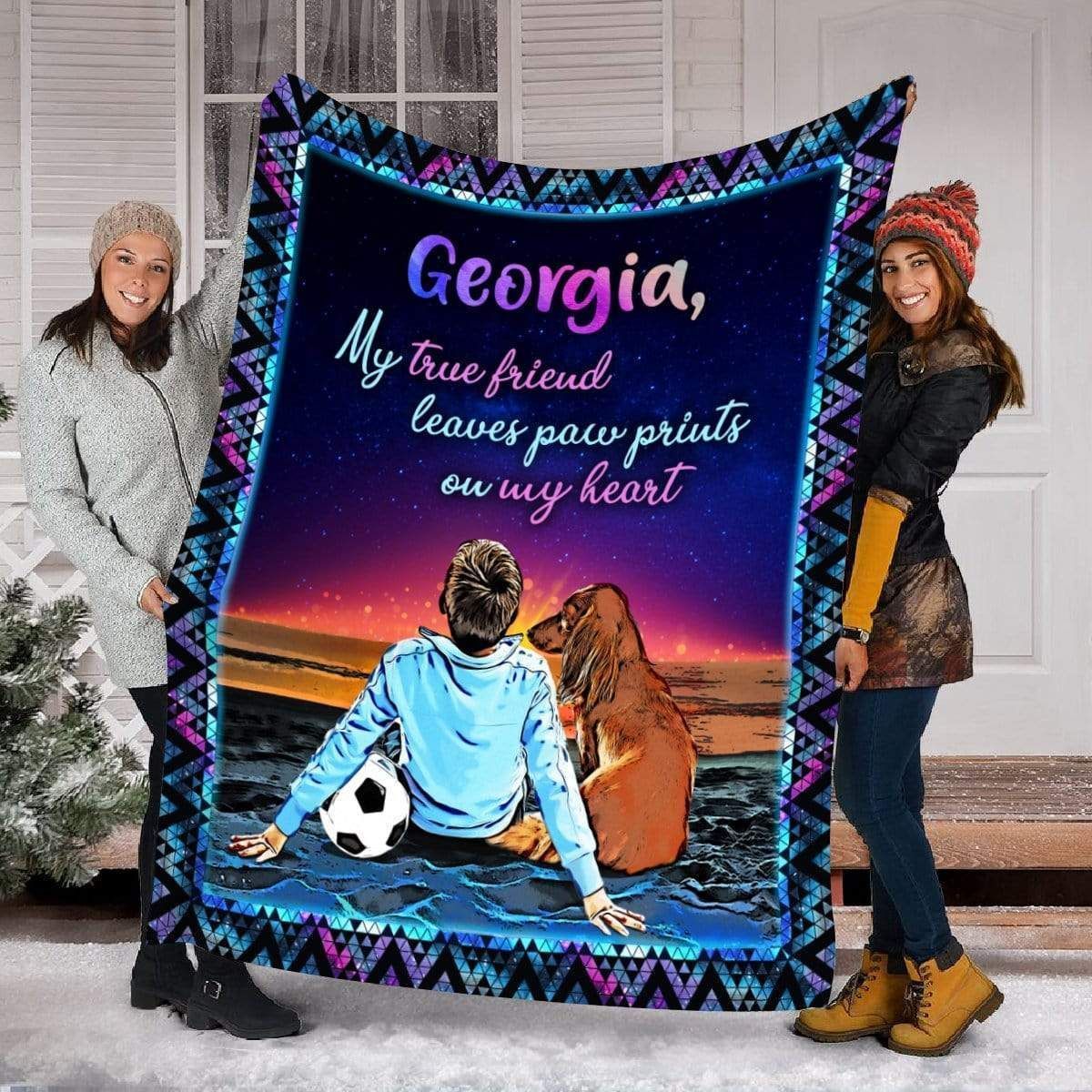 Gift For Georgia My Best Friend Leaves Paw Prints On My Heart Fleece Blanket