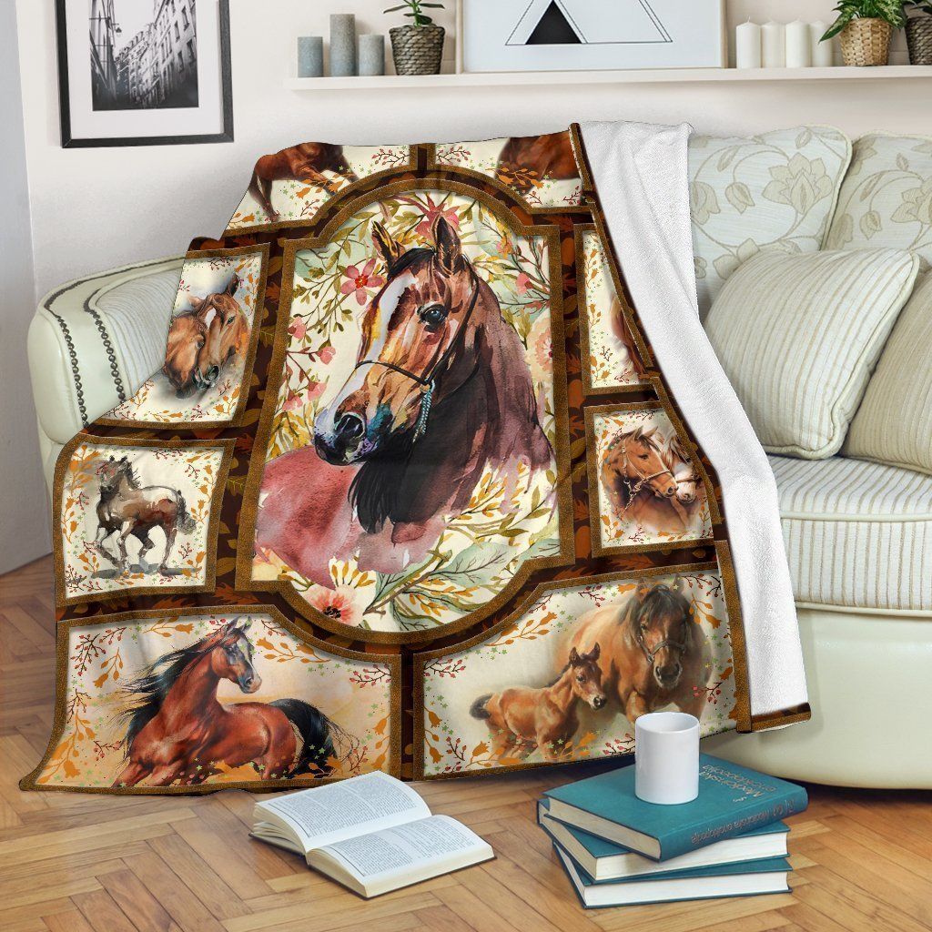 Gift For Horse Floral Horse Lovers Printed Fleece Blanket