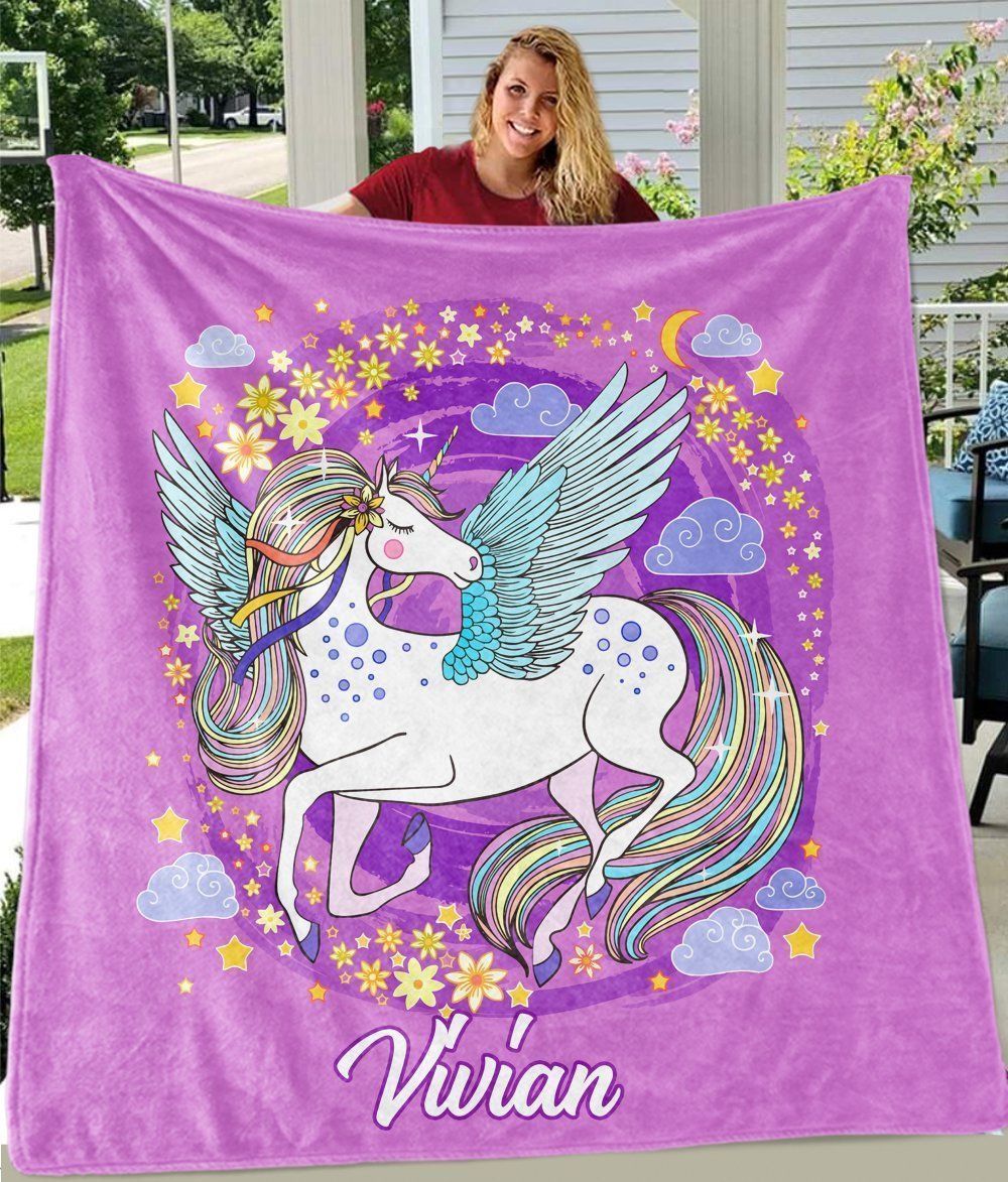 Gift For Kids Magical Unicorn Cozy Plush Custom Name Fleece Blanket