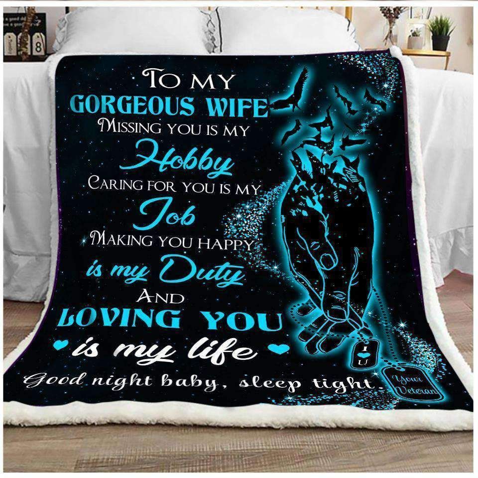 Gift For My Wife From Veteran Sherpa Fleece Blanket