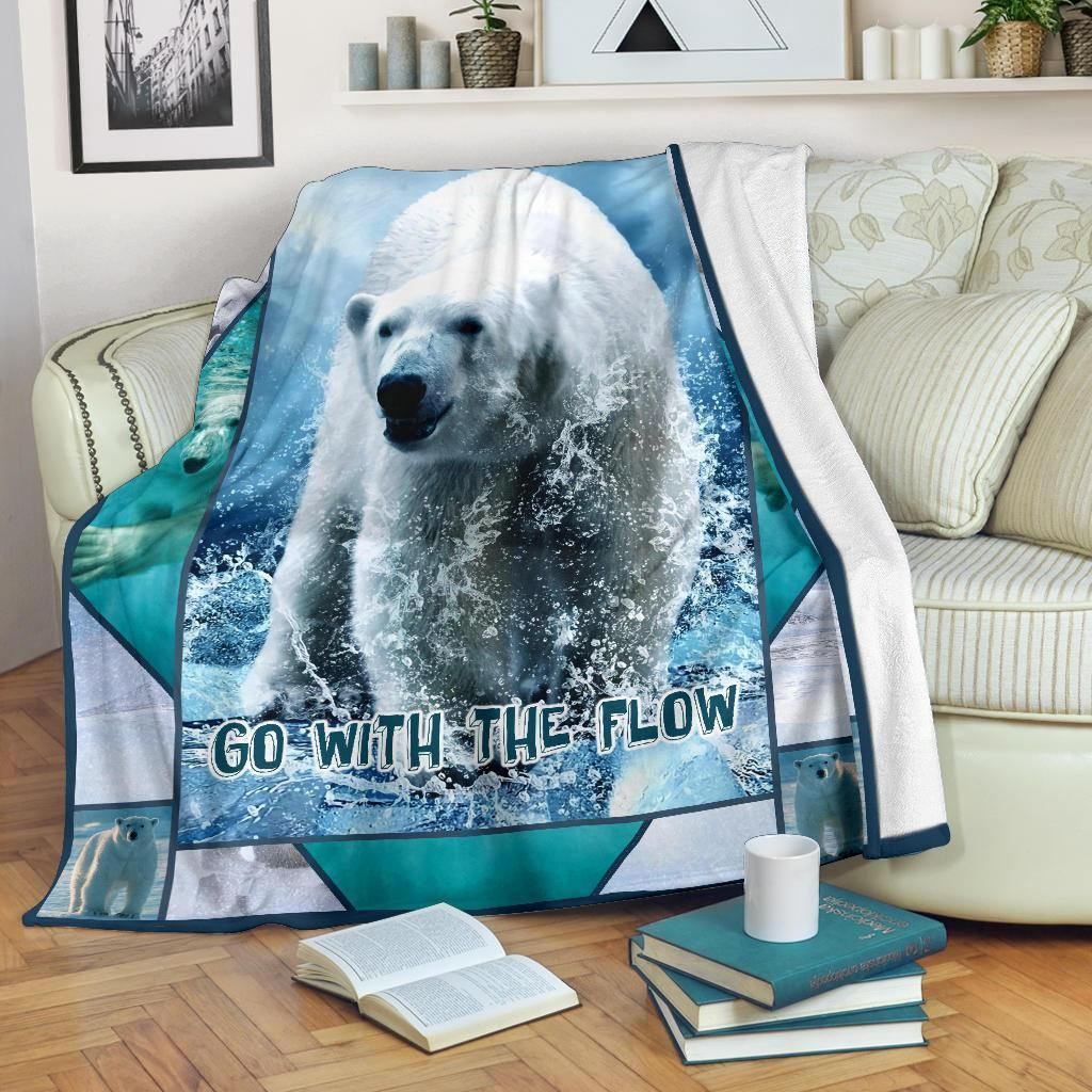 Gift For Ocean Lover Go With Flow Polar Bear Fleece Blanket